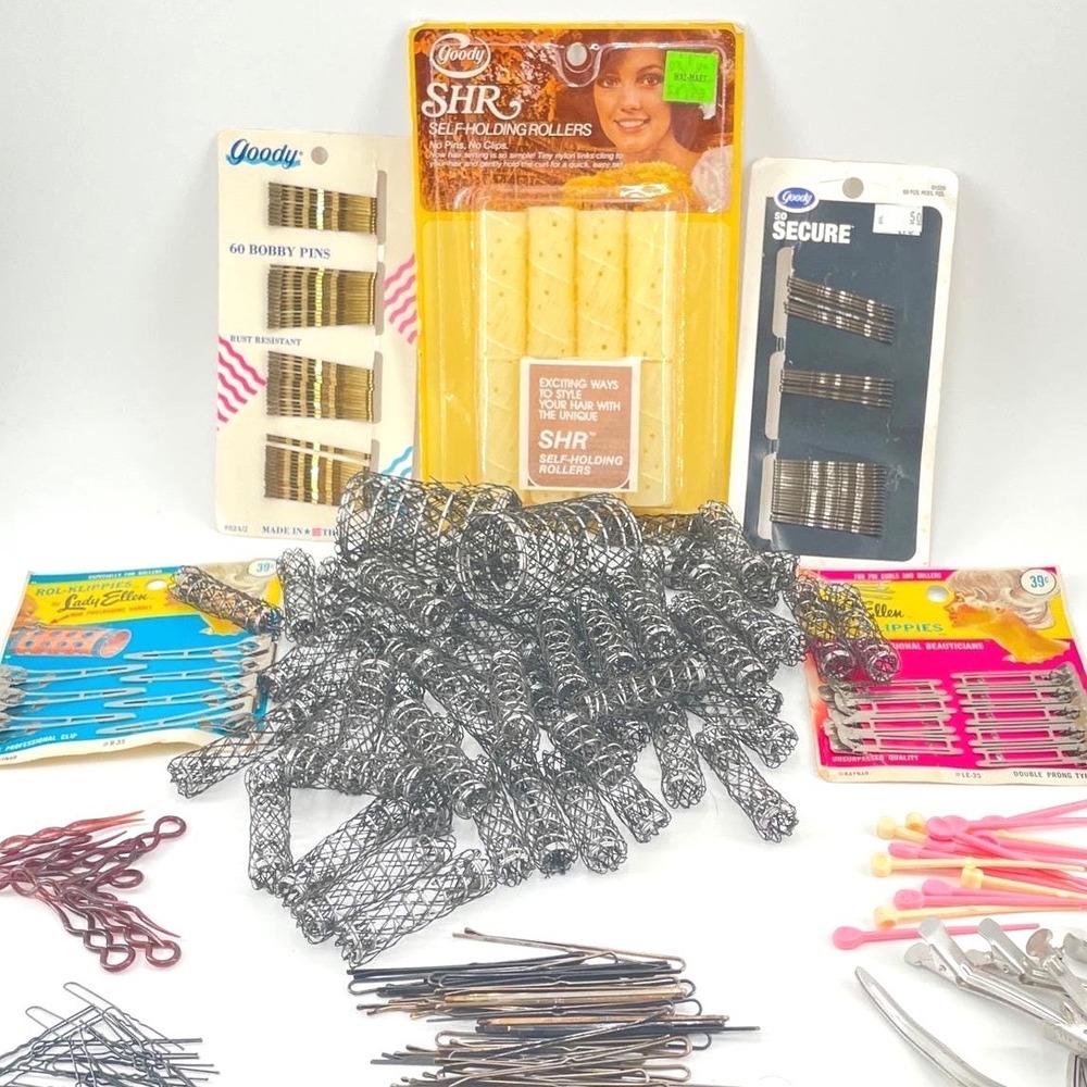 Vintage Hair Styling Lot Lady Ellen Clips Goody Rollers Bobby Pins Duckbill